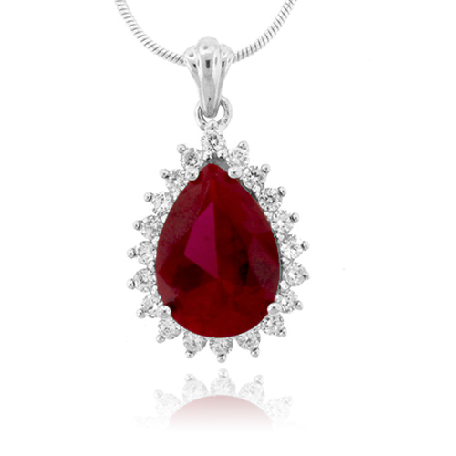 Pear Cut Red Ruby Solitaire Pendant Red Gemstone Pendant 925 Sterling Silver Handmade Neckless