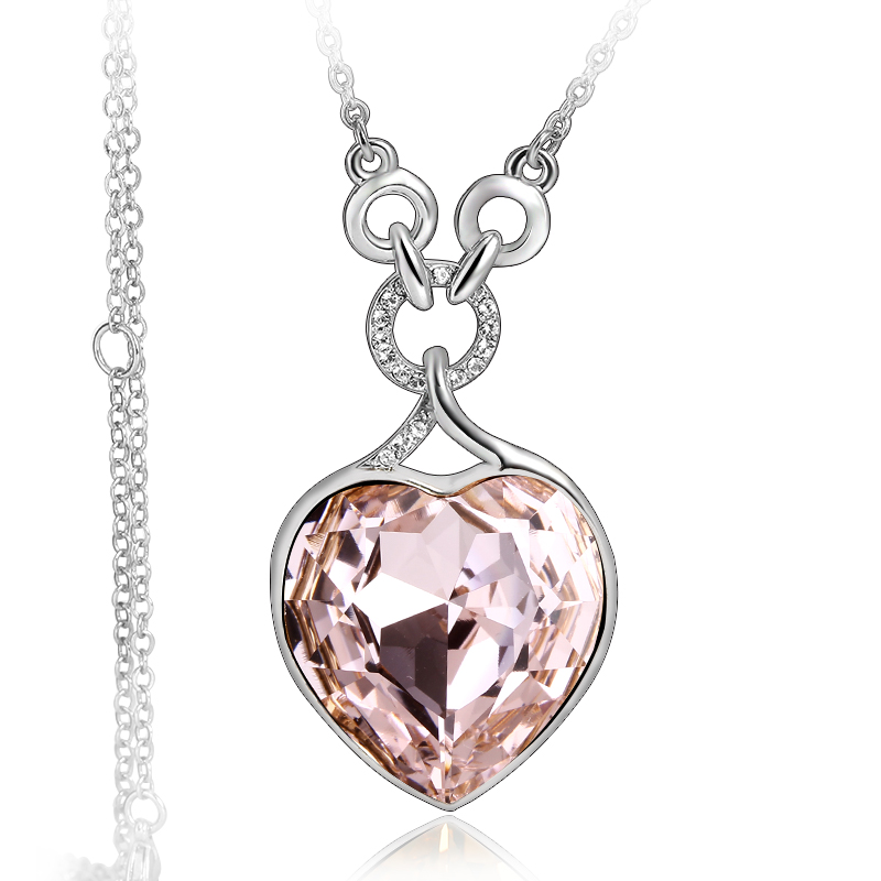 Alvast Verdachte Trojaanse paard Gorgeous 18K White Gold Plated Pink Heart Swarovski Necklace