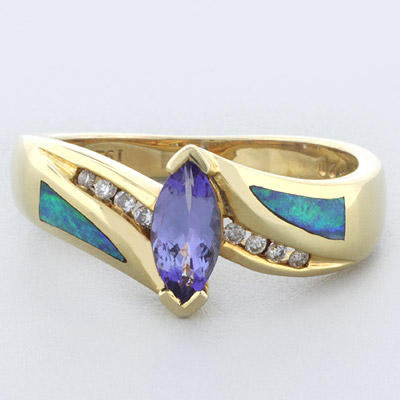 Genuine Tanzanite with Opal Ring in 14k Gold