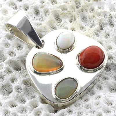 Authentic Mexican Fire Opal Sterling Silver Pendant