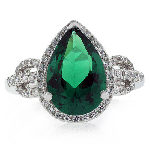 Huge Elegant Pear Cut Emerald MicroPave Ring
