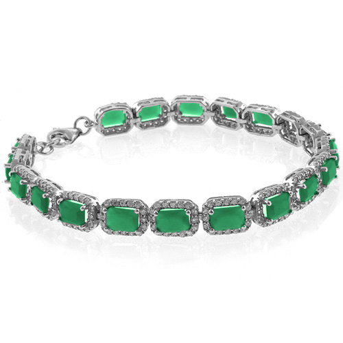 Emerald Cut Emerald Gemstone .925 Sterling Silver Bracelet