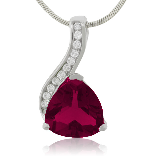 Trillion Cut Red Ruby Stone Sterling Silver Pendant