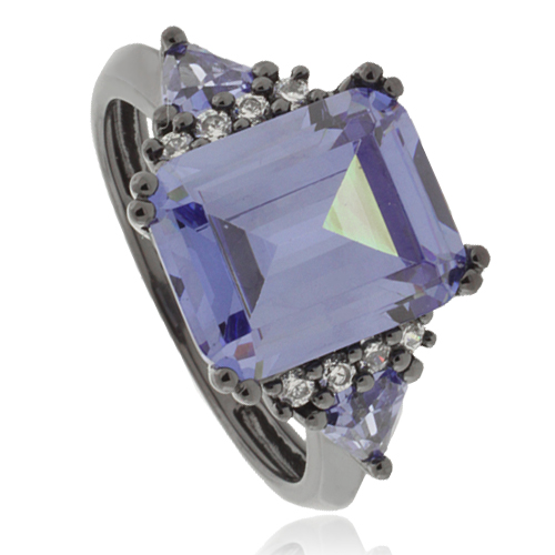 Emerald-Cut Tanzanite .925 Black Silver Ring