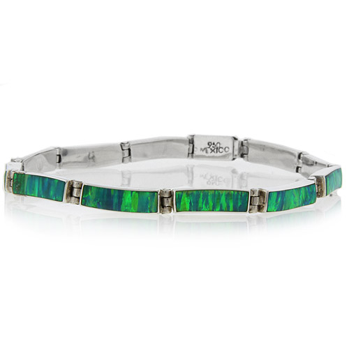 Green Australian Opal .950 Silver Bracelet