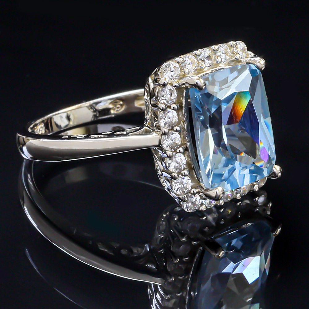 Emerald Cut Aquamarine .925 Silver Ring
