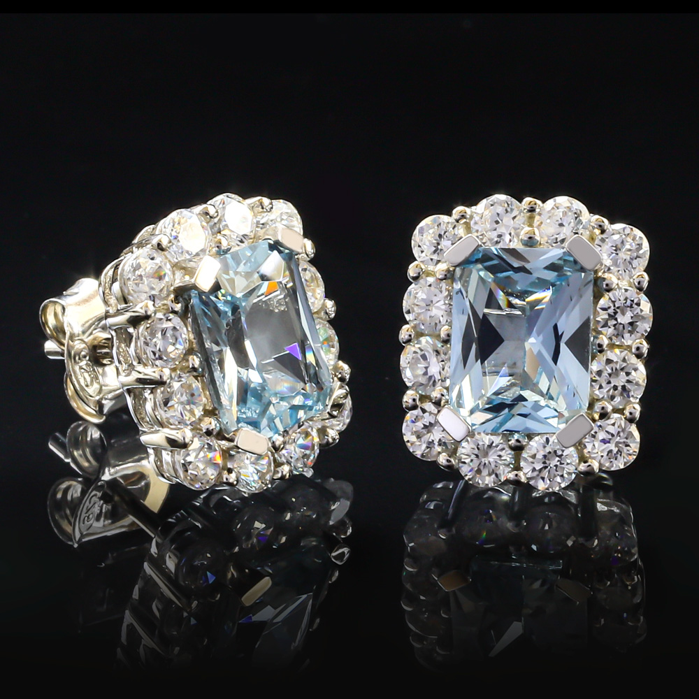 Emerald Cut Aquamarine Sterling Silver Earrings