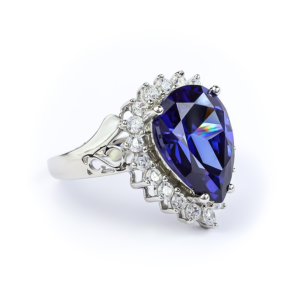 Tanzanite Pear Cut Sterling Silver Ring