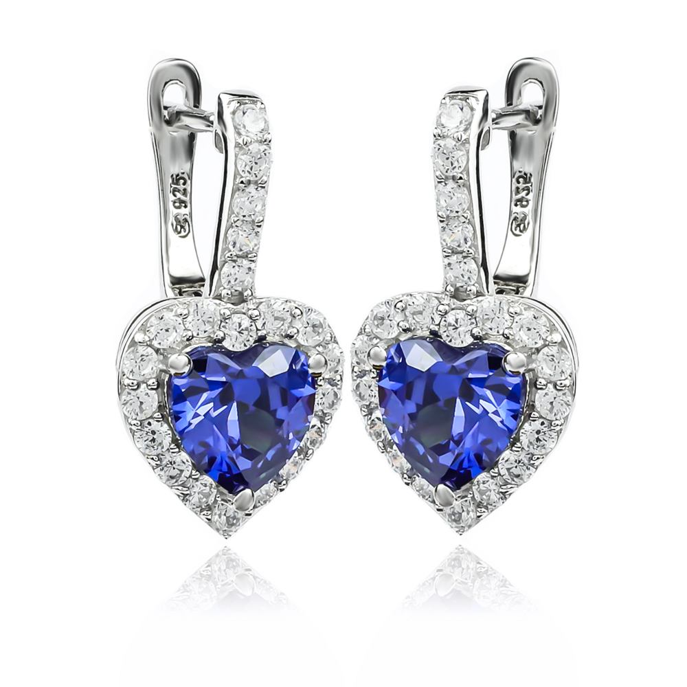 Big Heart Silver Leverbacks Earrings With Tanzanite