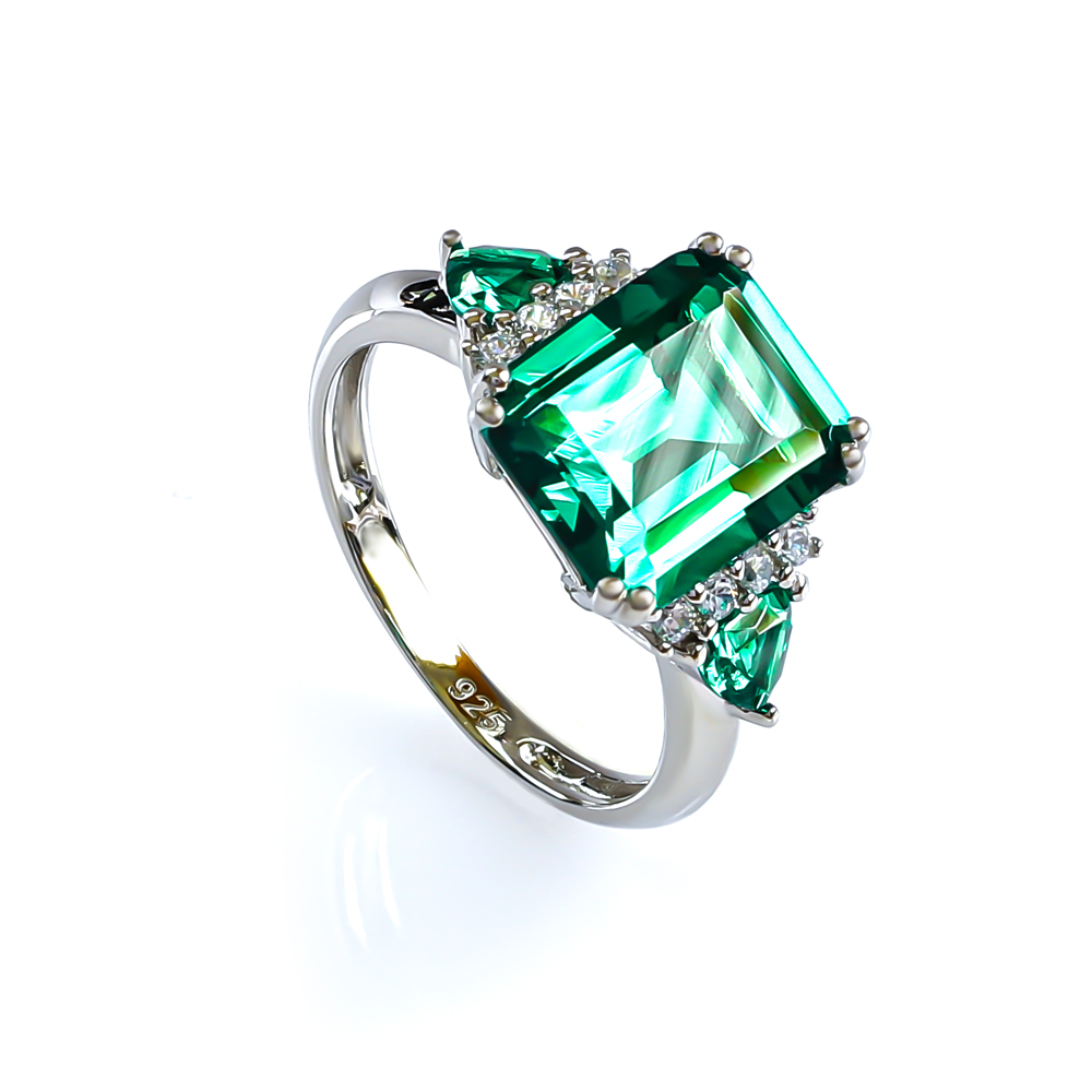 Emerald-Cut 1ctw. Created Moissanite Solitaire Engagement Ring in Sterling  Silver