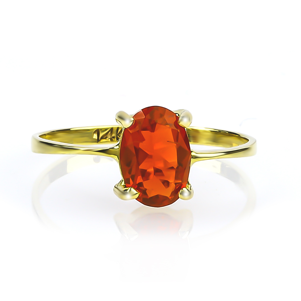 Genuine Mexican Fire Cherry Opal 14K Yellow Gold Ring