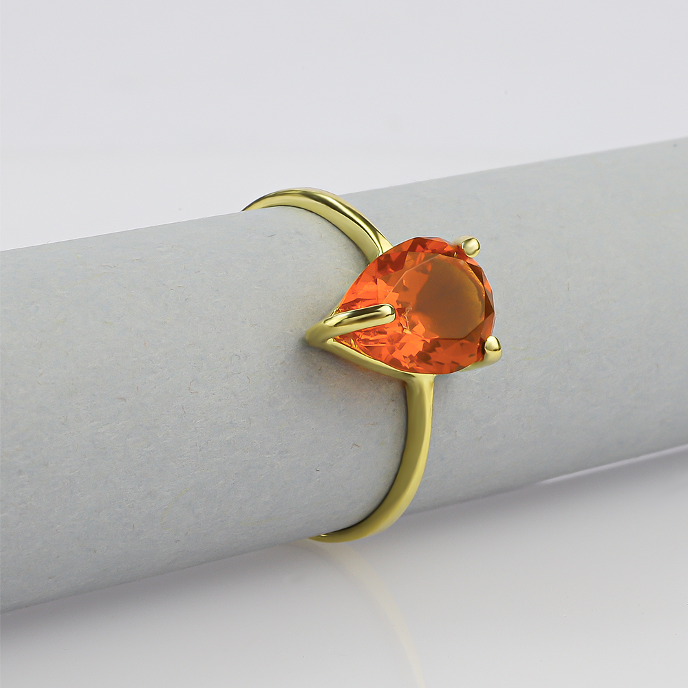 Natural Pear Cut Mexican Fire Cherry Opal 14K Yellow Gold Ring