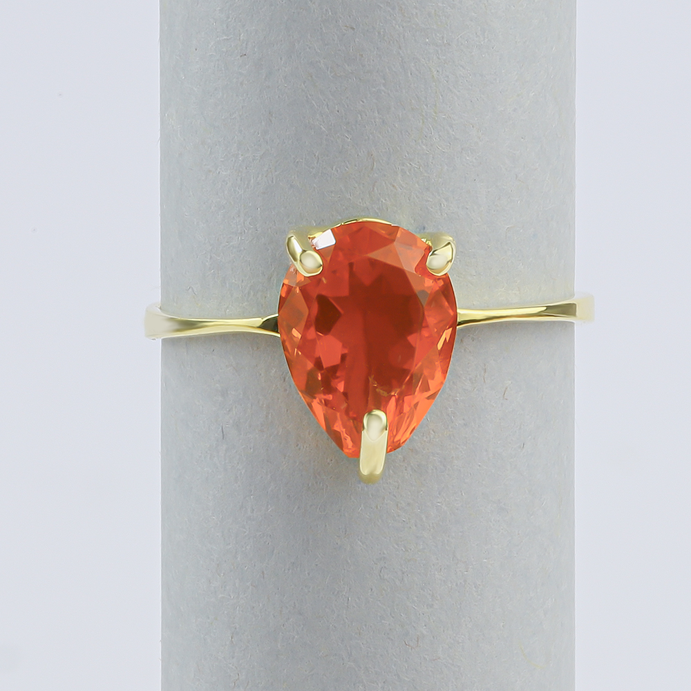 Natural Pear Cut Mexican Fire Cherry Opal 14K Yellow Gold Ring