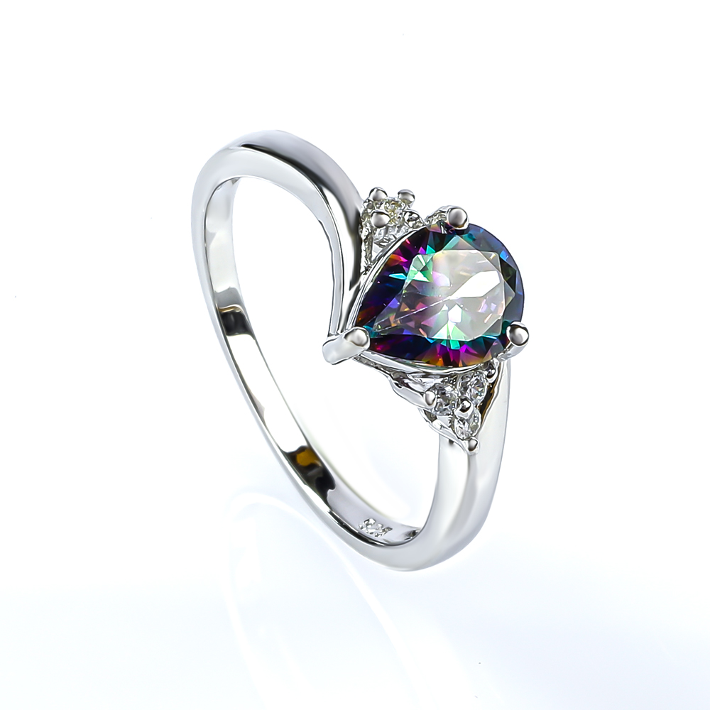 Tanga 10K Rose Gold Horizontal Mystic Topaz and Trianglar Diamond Pave Ring  For Women - Bijouterie L