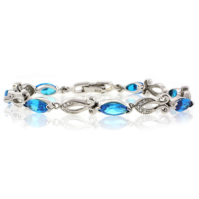 Marquise Cut Blue Topaz Platinum Quality Sterling Silver Bracelet