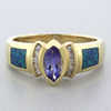 Blue Opal with Authentic Tanzanite Ring in 14K Yellow Gold