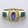 Anillo de Oro Macizo 14K con Opalo y Tanzanita