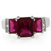 3 Ruby Emerald Cut Gemstone Silver Ring