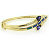 2 Oval Cut Tanzanite Stones and Australian Opal 14K Yellow Gold Plated Silver Bangle