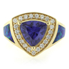 Anillo de Plata con Chapa de Oro, Tanzanita y Opalo Azul
