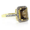 Authentic Emerald Cut Smoked Topaz Gold Plated Silver Ring