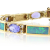 Pulsera de Oro Macizo de 14K con Tanzanita, Diamantes y Ópalo Genuinos