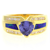 Australian Opal with Tanzanite Ring in 14k Gold Plated Silver