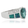 Anillo de Plata Fina .925 con Alejandrita ( Azul/Verde ) y Opalo