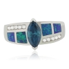 Anillo de Plata Fina .925 con Alejandrita ( Azul/Verde ) y Opalo
