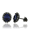 Black Silver & Tanzanite Earrings in Oval Cut with Zirconia