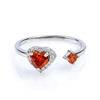 Hermoso Anillo de Doble Opalo de Fuego en Plata de Ley 925 Corazón