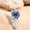 Collar de Cristal Swarovski Chapado en Rodio en Forma de Gato Color Azul