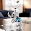 Precioso Collar de Elefante Con Cristal Swarovski Blanco y Azul