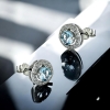 Aretes de Plata .925 con Solitario Halo de Aguamarina Talla Redonda