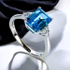 Anillo de Topacio Suiza Azul Corte Esmeralda en Plata .925