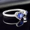 Hermoso Anillo de Doble Tanzanita en Plata de Ley 925 Corazón