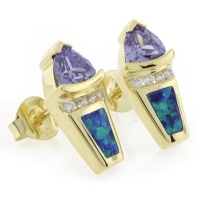 Aretes de Tanzanita y Ópalo con Baño de Oro 14K