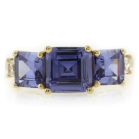 Anillo con Chapa de Oro y 3 Gemas de Tanzanita