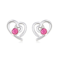 Aretes de Cristal Austriaco Color Rosa con Rodio en Forma de Corazón