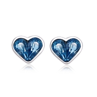 Aretes de Plata Con Cristal Austriaco en Forma de Corazón Color Azul