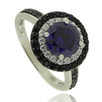 Anillo de Plata con Piedra Preciosa de Tanzanita en Corte Circular