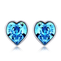 Aretes Azules de Swarovski con Rodio En Forma De Corazón