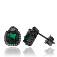 Preciosos Aretes de Plata Negra Con Esmeralda