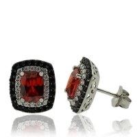 Gran Par de Aretes de Plata con Zirconia y Ópalo de Fuego Esmeralda