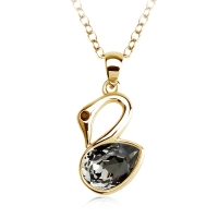 Collar Cisne Negra Swarovski Cristal Con Baño de Oro Amarillo