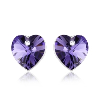 Hermosos Aretes Púrpuras de Cristal Austriaco En forma de Corazón