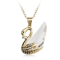 Collar de Cisne Cristal Austriaco Blanco con Baño de Oro Amarillo 18K