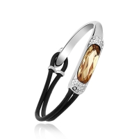Pulsera Cristal Austriaco Ambar Color con Baño de Oro Blanco 18K