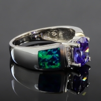 Anillo de Plata Fina de Ley con Tanzanita y Opalo Australiano