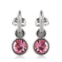 Bonitos Aretes Redondos de Cristal Austriaco Rosa